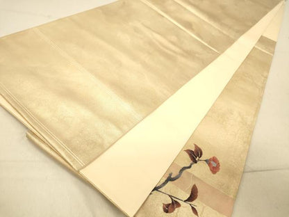 平和屋着物◎太鼓柄袋帯　竹に枝椿　引箔　正絹　逸品　DAAY4377jm
