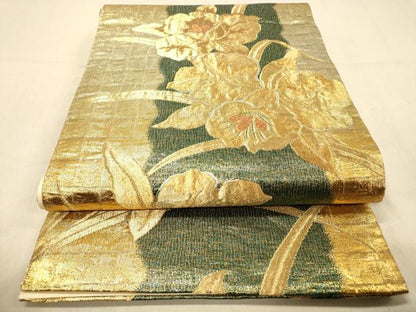平和屋着物◎六通柄袋帯　草花文　金糸　正絹　逸品　DAAY4386jm