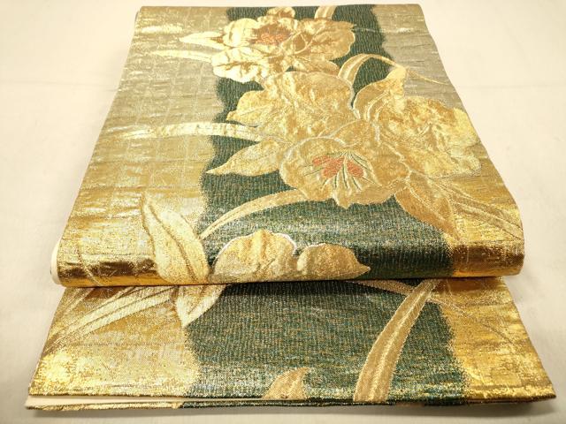 平和屋着物◎六通柄袋帯　草花文　金糸　正絹　逸品　DAAY4386jm