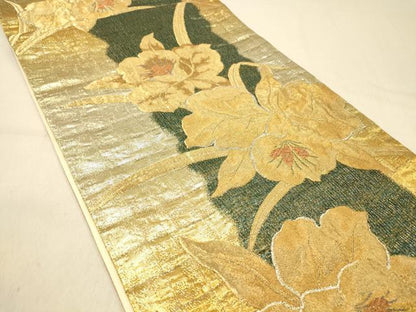 平和屋着物◎六通柄袋帯　草花文　金糸　正絹　逸品　DAAY4386jm
