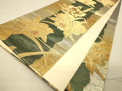 平和屋着物◎六通柄袋帯　草花文　金糸　正絹　逸品　DAAY4386jm