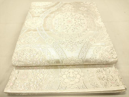 平和屋着物◎六通柄袋帯　正倉院立涌花文　銀糸　正絹　逸品　DAAY4399jm