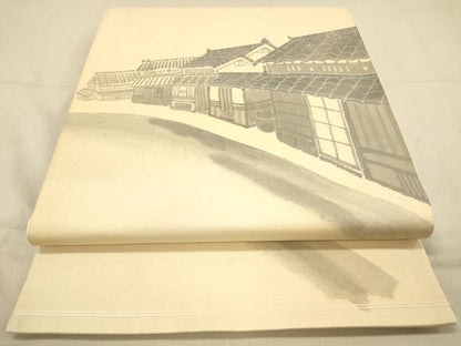 平和屋着物◎六通柄袋帯　手描き　風景文　正絹　逸品　DAAY4412jm
