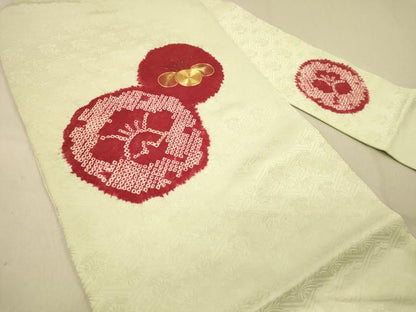 平和屋着物◎九寸名古屋帯　絞り　駒刺繍　舞花文　正絹　逸品　DAAY4416jm