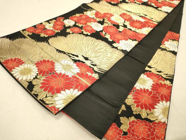 平和屋着物◎六通柄袋帯 吉祥花文 黒地 金銀糸 正絹 逸品 DAAY4444jm