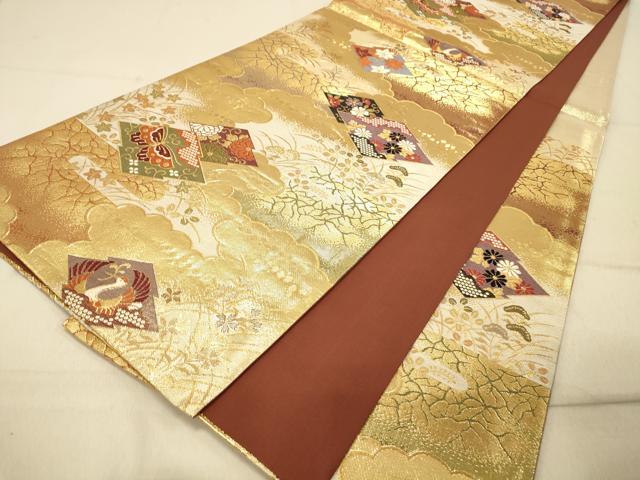 平和屋着物◎六通柄袋帯 松皮菱花蝶文 金糸 正絹 逸品 DAAY4447jm