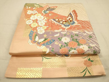 平和屋着物◎六通柄袋帯 唐織 吉祥花蝶文 金銀糸 正絹 逸品 DAAY4450jm