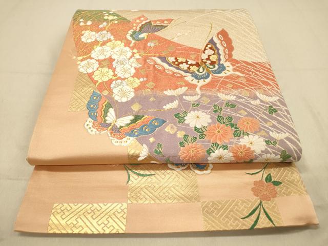 平和屋着物◎六通柄袋帯 唐織 吉祥花蝶文 金銀糸 正絹 逸品 DAAY4450jm