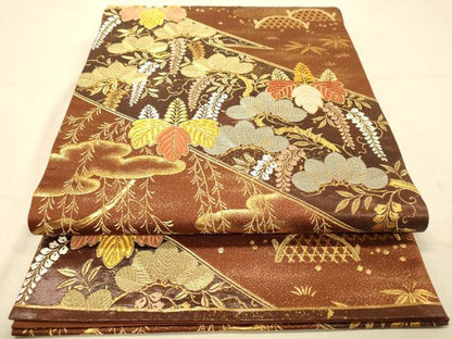 平和屋着物◎六通柄袋帯 渡橋吉祥花文 金糸 引箔 正絹 逸品 DAAY4454jm