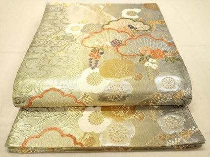 平和屋着物◎六通柄袋帯 唐織 流水に松竹梅 金銀糸 正絹 逸品 DAAY4460jm