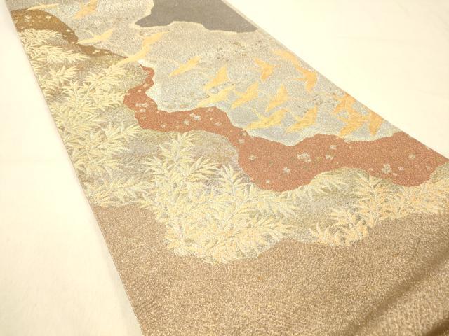 平和屋着物◎六通柄袋帯 七夕屏風千羽鶴 道長文 金銀糸 正絹 逸品 DAAY4462jm
