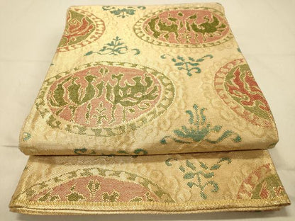 平和屋着物◎佐賀錦　六通柄袋帯　双鳥花文　金糸　正絹　逸品　DAAY4496jm