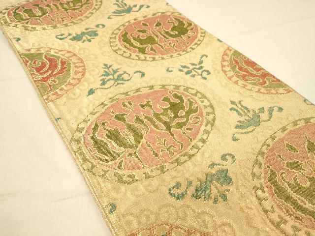 平和屋着物◎佐賀錦　六通柄袋帯　双鳥花文　金糸　正絹　逸品　DAAY4496jm