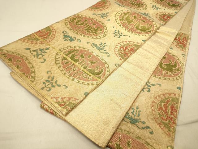 平和屋着物◎佐賀錦　六通柄袋帯　双鳥花文　金糸　正絹　逸品　DAAY4496jm