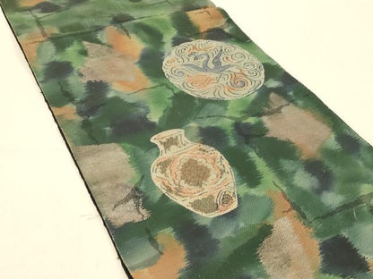 平和屋着物◎六通柄袋帯　陶器文　金糸　引箔　正絹　逸品　DAAY4502jm