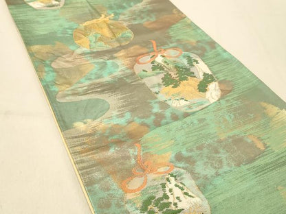 平和屋着物◎六通柄袋帯　仕覆風景文　金糸　引箔　正絹　逸品　DAAY4515jm
