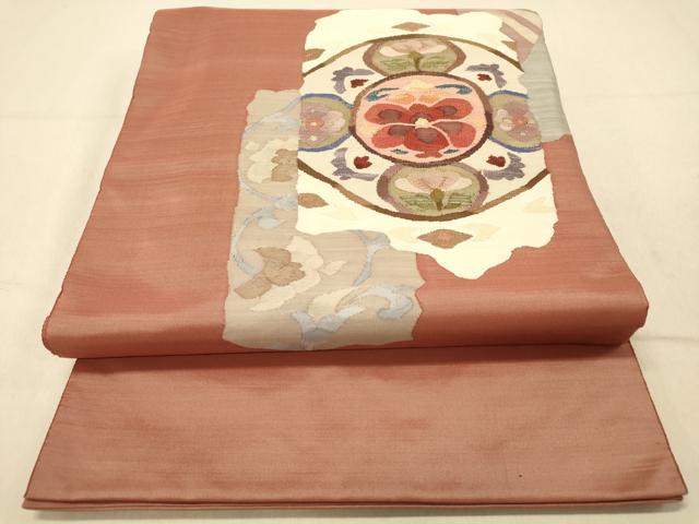 平和屋着物◎太鼓柄袋帯　すくい織　更紗唐草文　金糸　正絹　逸品　DAAY4517jm