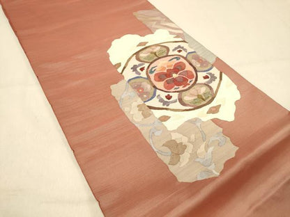 平和屋着物◎太鼓柄袋帯　すくい織　更紗唐草文　金糸　正絹　逸品　DAAY4517jm