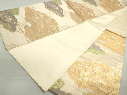 平和屋着物◎六通柄袋帯　花鳥枝梅文　金糸　正絹　逸品　DAAY4539qa
