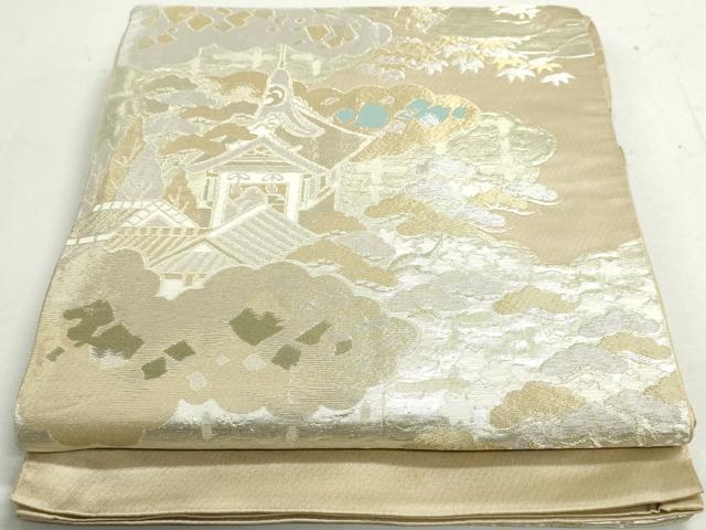 平和屋着物◎六通柄袋帯　風景文　金銀糸　正絹　逸品　DAAY4540qa