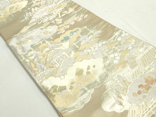 平和屋着物◎六通柄袋帯　風景文　金銀糸　正絹　逸品　DAAY4540qa