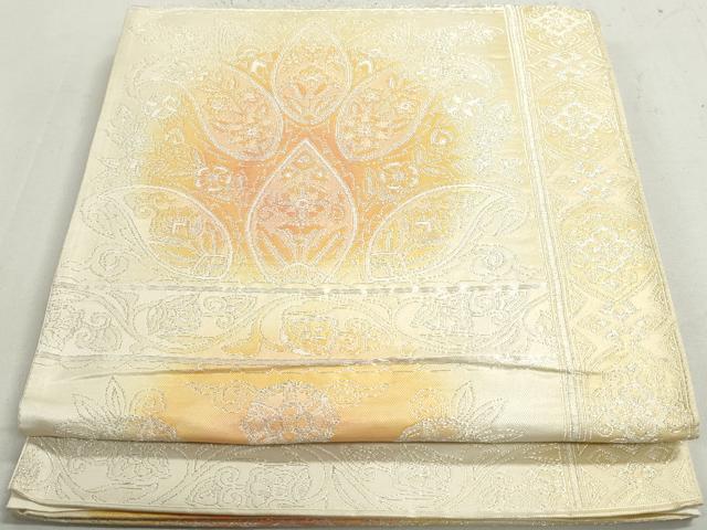 平和屋着物◎六通柄袋帯　手織　カシミヤ紋　更紗花文　銀糸　正絹　逸品　DAAY4544qa