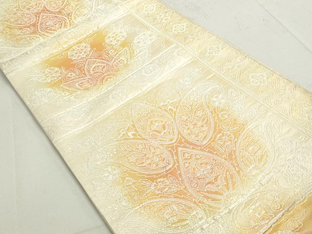 平和屋着物◎六通柄袋帯　手織　カシミヤ紋　更紗花文　銀糸　正絹　逸品　DAAY4544qa