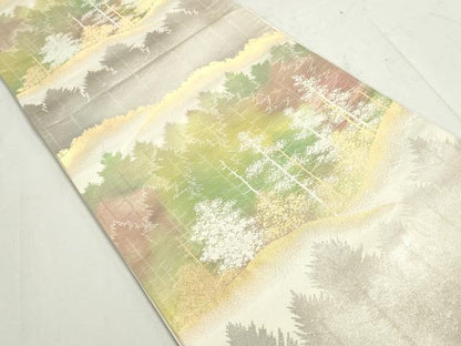 平和屋着物◎六通柄袋帯　樹林文　シルエット　正絹　逸品　DAAY4545qa