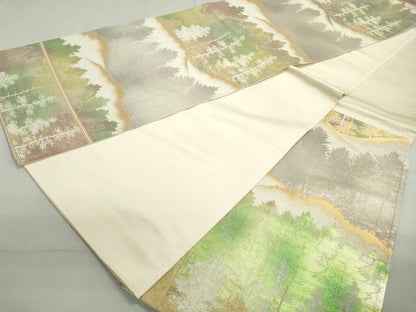 平和屋着物◎六通柄袋帯　樹林文　シルエット　正絹　逸品　DAAY4545qa