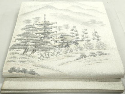平和屋着物◎綴れ　太鼓柄袋帯　作家物　風景文　銀糸　正絹　逸品　DAAY4546qa