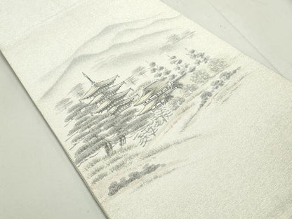 平和屋着物◎綴れ　太鼓柄袋帯　作家物　風景文　銀糸　正絹　逸品　DAAY4546qa