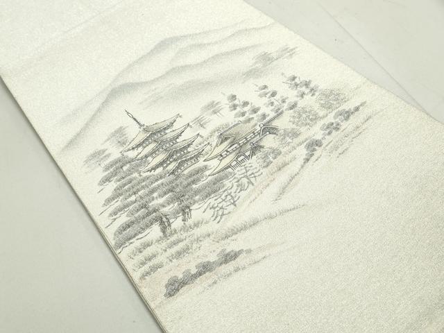 平和屋着物◎綴れ　太鼓柄袋帯　作家物　風景文　銀糸　正絹　逸品　DAAY4546qa