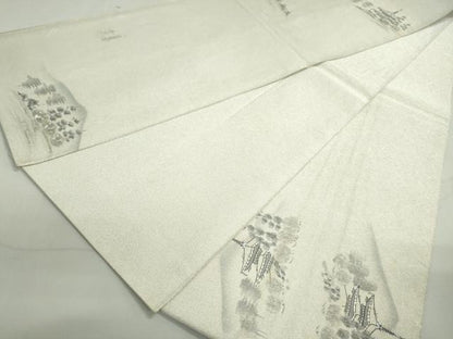 平和屋着物◎綴れ　太鼓柄袋帯　作家物　風景文　銀糸　正絹　逸品　DAAY4546qa
