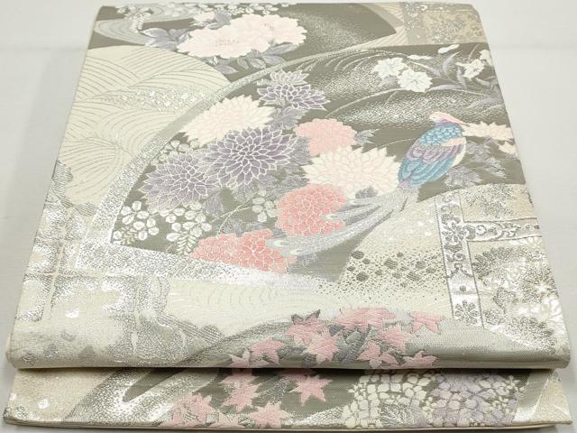 平和屋着物◎六通柄袋帯　唐織　桃山琳派　地紙花鳥文　銀糸　正絹　逸品　DAAY4592qa