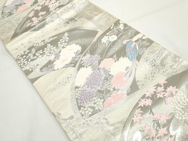平和屋着物◎六通柄袋帯　唐織　桃山琳派　地紙花鳥文　銀糸　正絹　逸品　DAAY4592qa