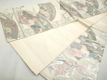 平和屋着物◎六通柄袋帯　唐織　桃山琳派　地紙花鳥文　銀糸　正絹　逸品　DAAY4592qa