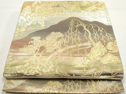 平和屋着物◎六通柄袋帯　渡橋風景文　金銀糸　正絹　逸品　DAAY4612qa