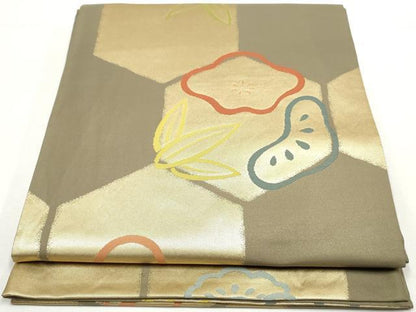 平和屋着物◎六通柄袋帯　亀甲文　松竹梅　金糸　正絹　逸品　DAAY4614qa