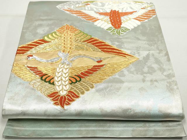 平和屋着物◎太鼓柄袋帯　唐織　向かい鶴菱文　金銀糸　引箔　正絹　逸品　DAAY4621qa