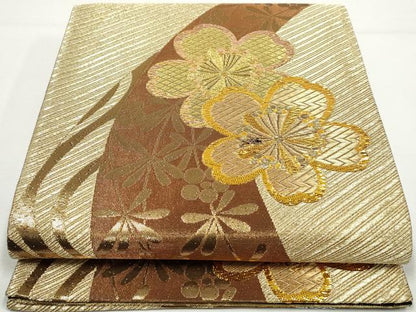 平和屋着物◎六通柄袋帯　舞桜文　金銀糸　正絹　逸品　DAAY4628qa