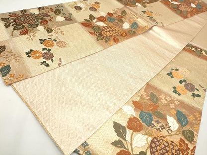 平和屋着物◎佐賀錦　六通柄袋帯　唐織　草花文　壺　金糸　正絹　逸品　DAAY4633qa
