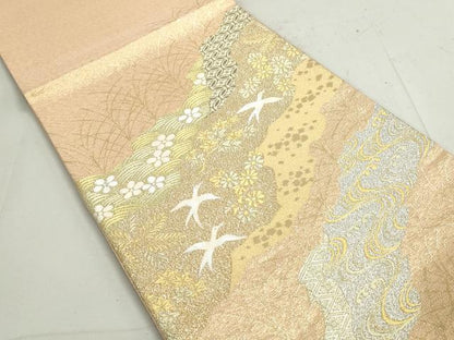 平和屋着物◎太鼓柄袋帯　道長花鳥文　金糸　正絹　逸品　DAAY4689qa
