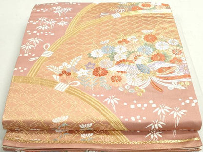 平和屋着物◎六通柄袋帯　唐織　鳳凰花文　金糸　正絹　逸品　DAAY4703qa