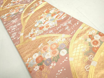平和屋着物◎六通柄袋帯　唐織　鳳凰花文　金糸　正絹　逸品　DAAY4703qa