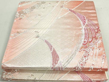 平和屋着物◎六通柄袋帯　孔雀文　銀糸　正絹　逸品　DAAY4712qa