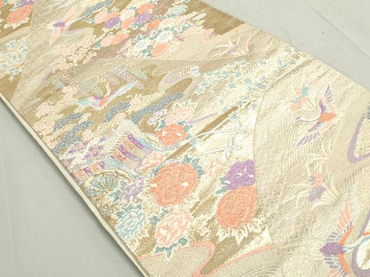 平和屋着物◎六通柄袋帯　山水花園文　金糸　正絹　逸品　DAAY4713qa