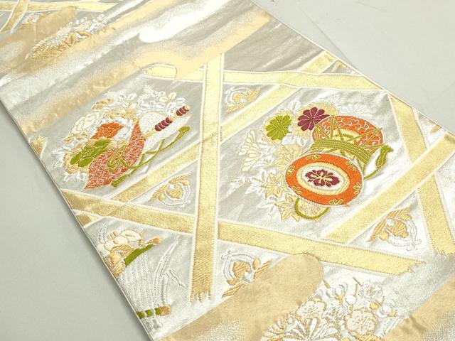 平和屋着物◎六通柄袋帯　唐織　花鼓文　金銀糸　正絹　逸品　DAAY4722qa