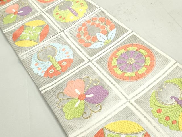 平和屋着物◎六通柄袋帯　唐織　花蝶丸文　金銀糸　正絹　逸品　DAAY4730qa
