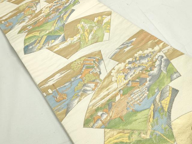 平和屋着物◎六通柄袋帯　地紙風景文　金糸　正絹　逸品　DAAY4746qa