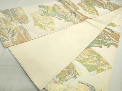 平和屋着物◎六通柄袋帯　地紙風景文　金糸　正絹　逸品　DAAY4746qa